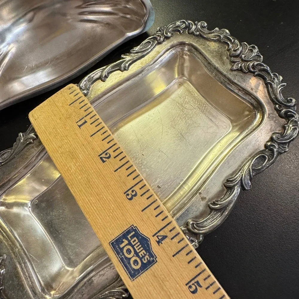 Butter Dish Silver Ornate Scroll Victorian Silver Plate Tray & Lid